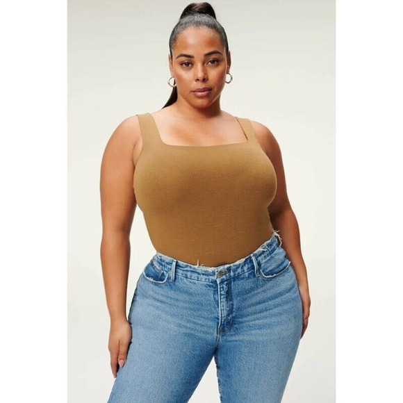 Good‎ American Modern Tank Bodysuit Square Neck Sleeveless Brown Plus Size 3 NWT - Picture 2 of 5